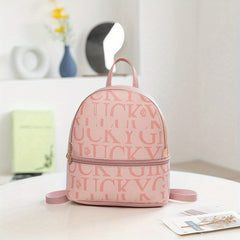 Mini Letter Graphic Backpack Faux Leather Daypack Women's Travel School Bag