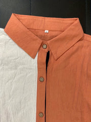  Colorblock Long Sleeve Button Up Tunic Shirt