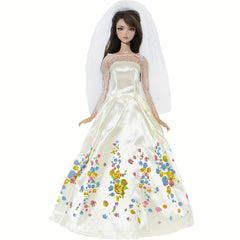 Doll Wedding Dress Lace Princess Party Prom Dress for 11.5-Inch Doll