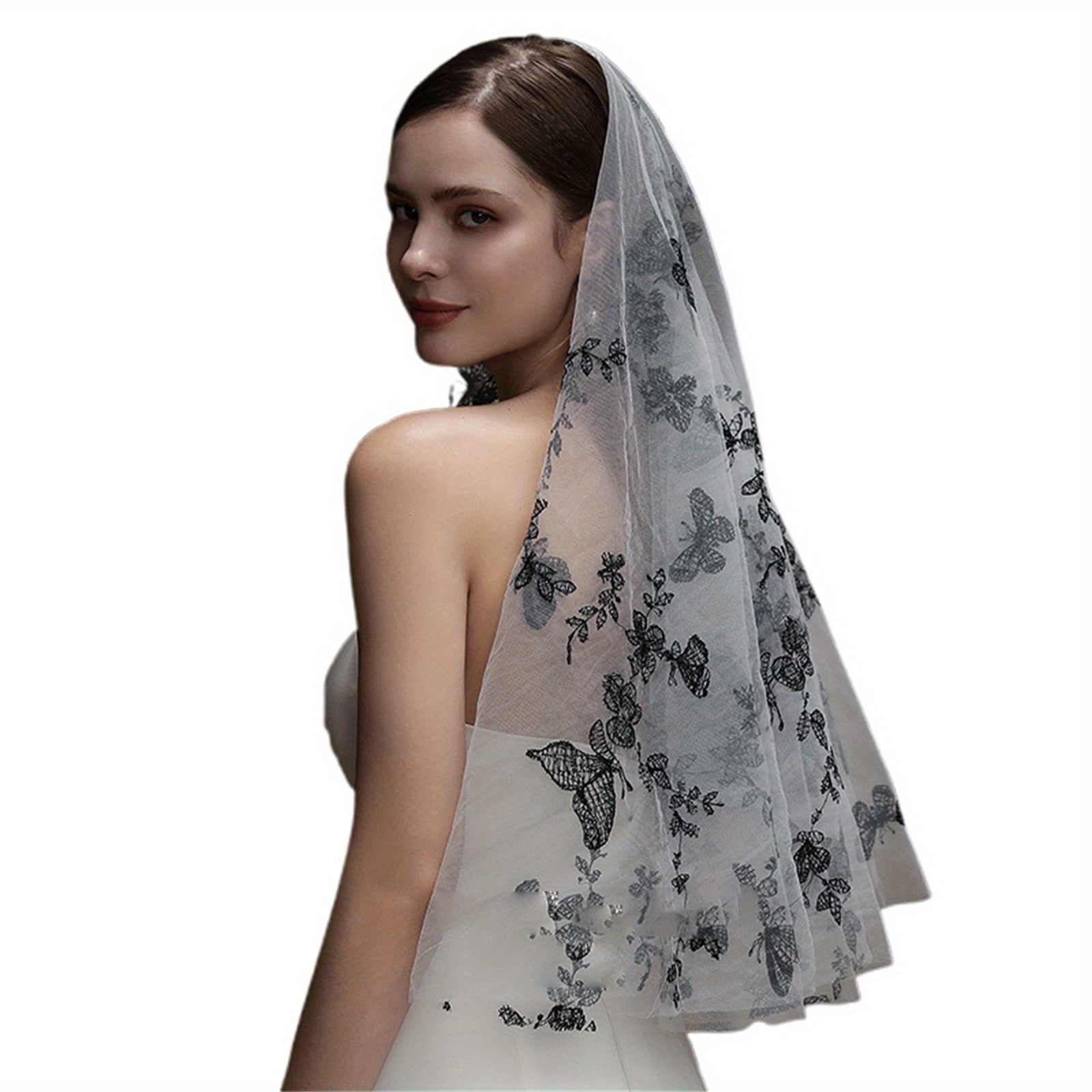 Gothic Butterfly Bridal Veil & Floral Hair Accessory