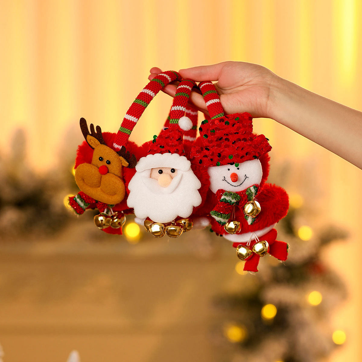 Christmas Earmuffs Adults Santa Snowman Reindeer Golden Bells Ear Warm