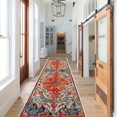 Distressed Boho Runner Rug with Anti Slip TPR Backing