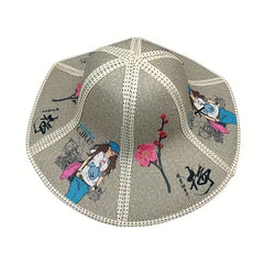 Boho Foldable Straw Hat Chin. Style Sun Hat Vintage Umbrella