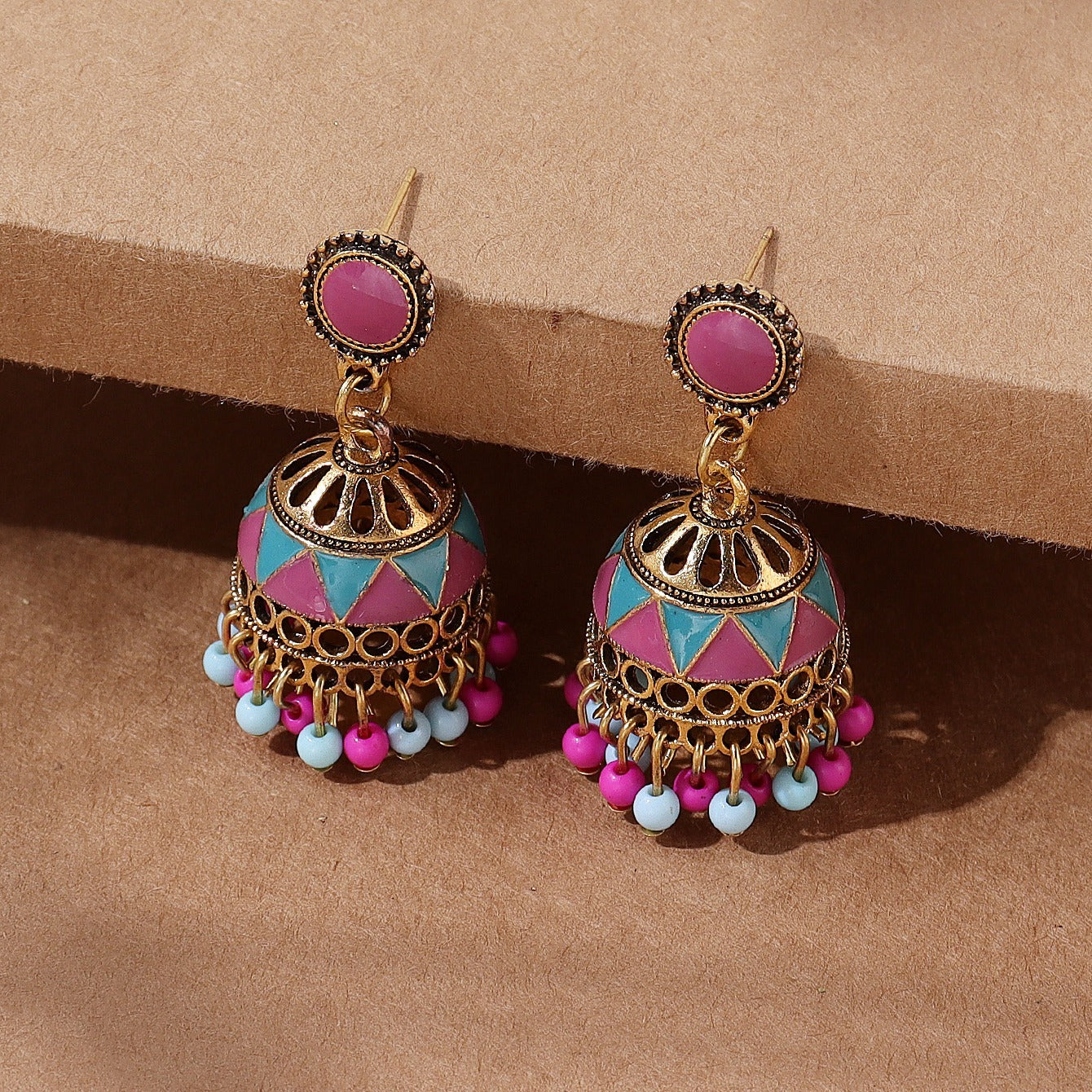 Indian Wind Drip Oil Colored Lantern Earrings
