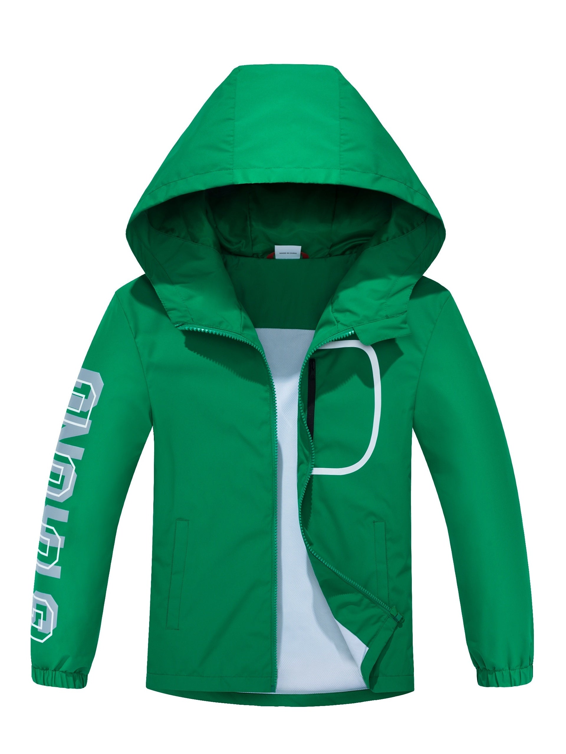 Boys Letter Zip Up Hooded Jacket Raincoat Windbreaker Lightweight