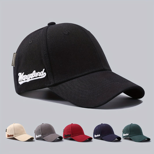 Men's Solid Curved Brim Baseball Cap Side Embroidery Letters Peaked Cap
