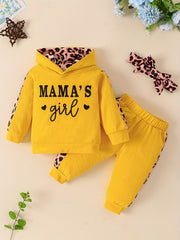 3pcs Baby Girls Hoodie Set Leopard Print Sweatshirt Pants Headband