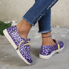 Purple Leopard Print Canvas Shoes Lightweight Lace Up Shoes