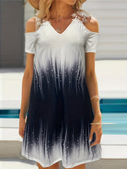  Women's Ombre Print Lace Cold Shoulder Dress