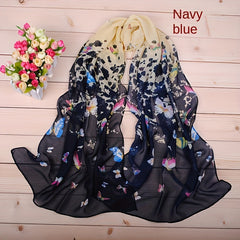 Colorful Butterfly Print Long Chiffon Silk Scarf for Women