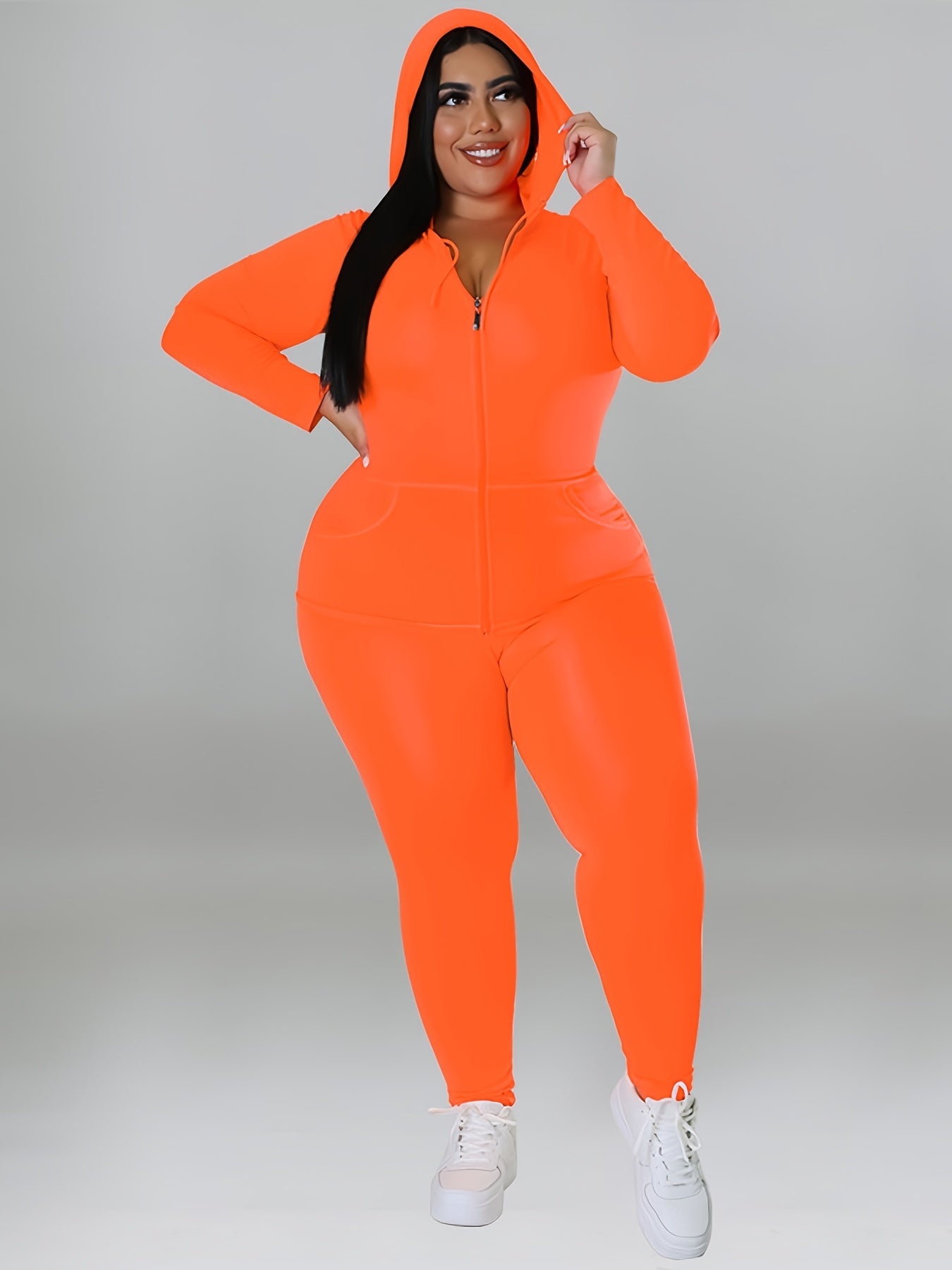  Solid Hoodie & Leggings Set Women's Plus High Stretch Casual 2pcs Set