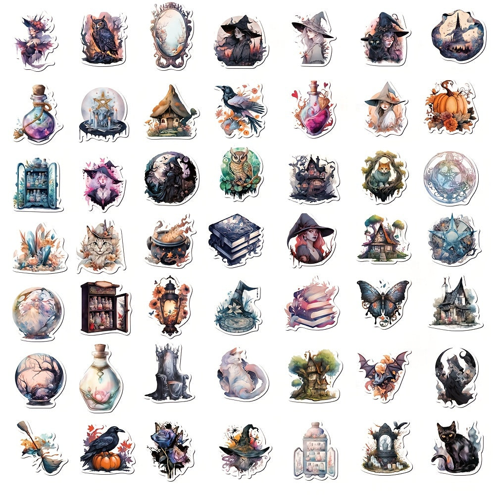50pcs Halloween Witch Stickers Pack - Waterproof Vinyl Stickers