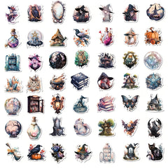 50pcs Halloween Witch Stickers Pack - Waterproof Vinyl Stickers