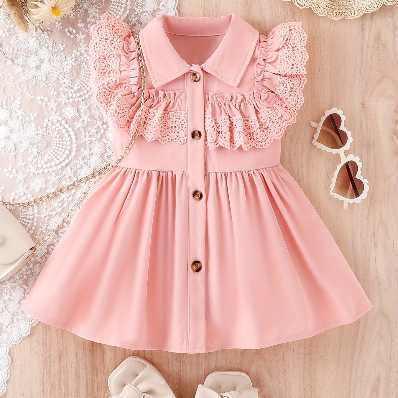 Baby Girls Ruffle Lace Trim Sleeveless Dress