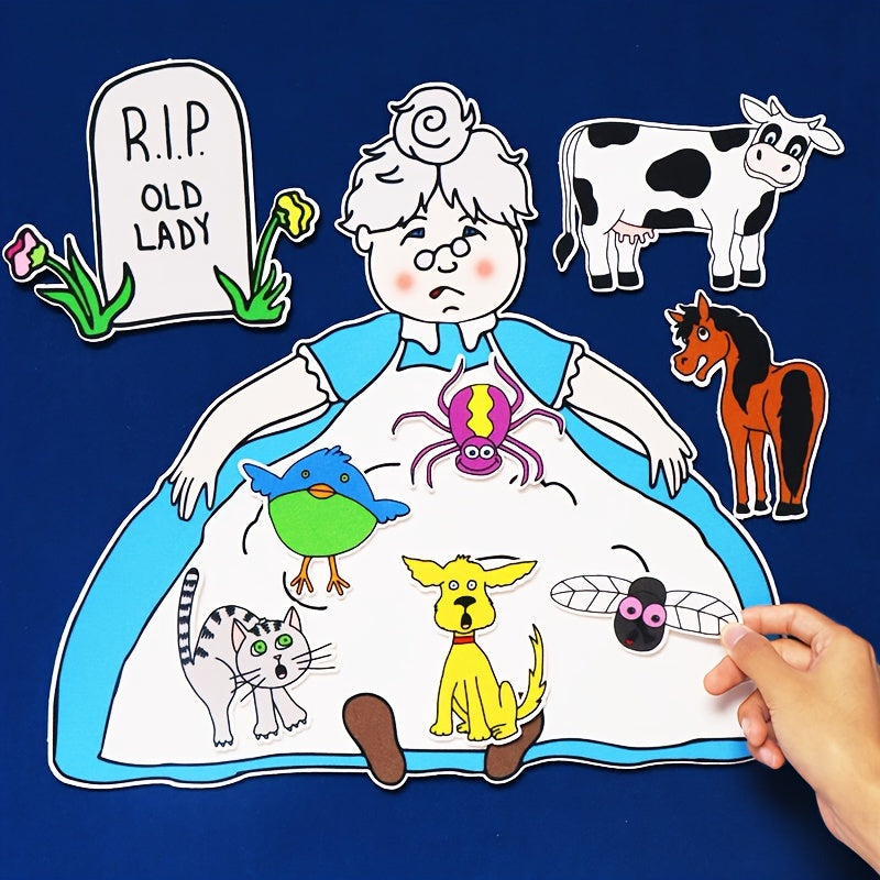 Red Felt Storytelling Pieces 'Old Lady Who Swallowed a Fly'