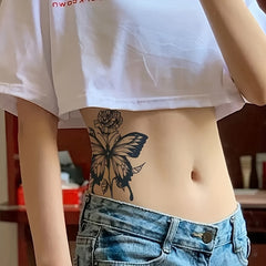 Butterfly & Flower Pattern Temporary Tattoo Waterproof Long Lasting Tattoo