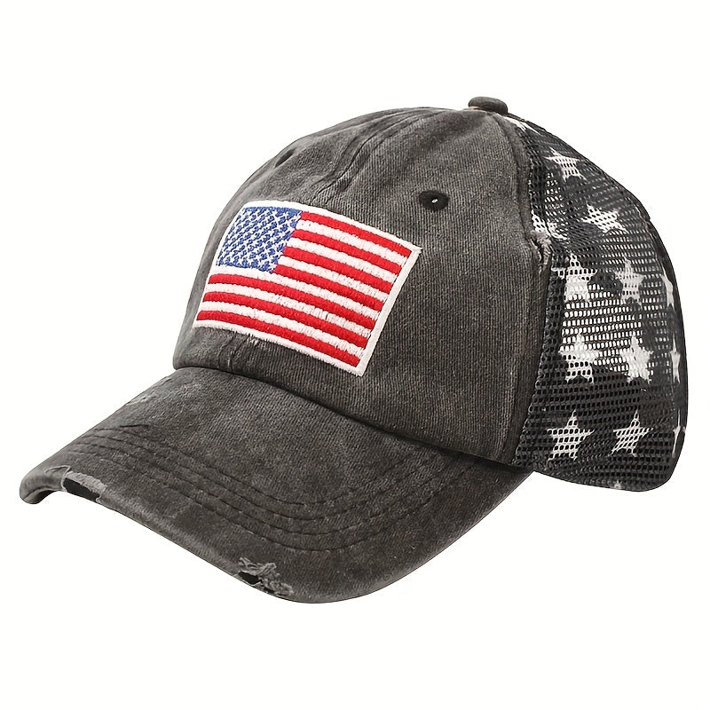 Unisex Mesh Sunshade Baseball Cap with US Flat Embroidery