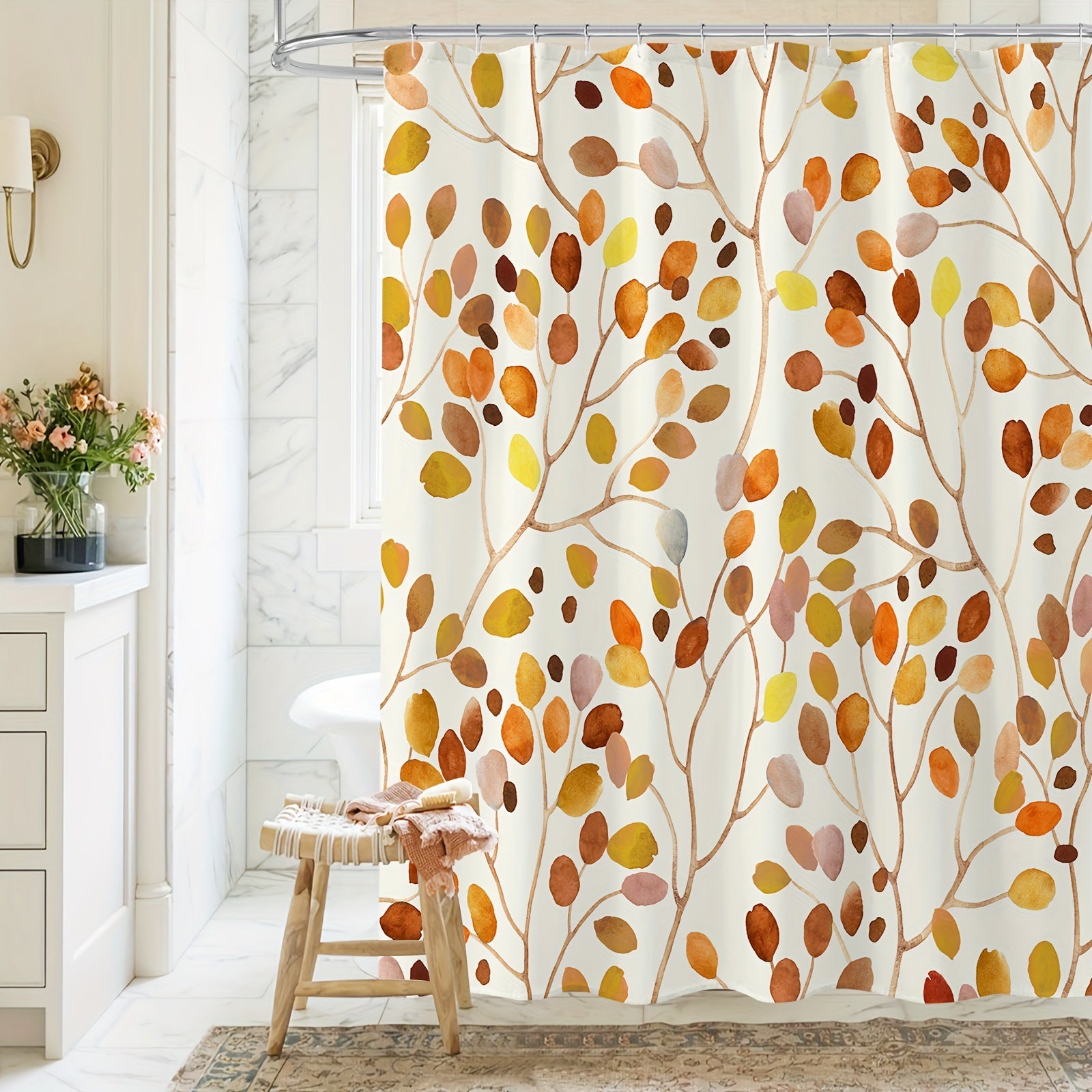 Plants Print Shower Curtain Waterproof Decorative Bathroom Accessories