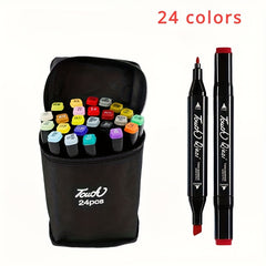 Double Headed Marker Pens Set - Quick Drying - 24/Pack