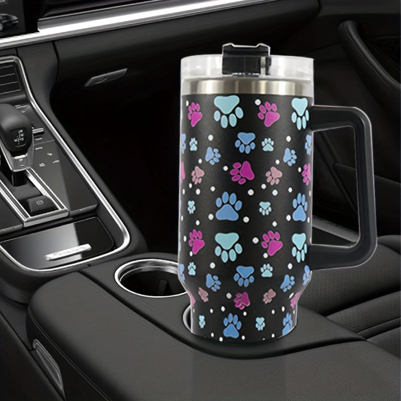 40oz Cat Claw Pattern Steel Water Bottle Insulated Tumbler w/Handle & Straw