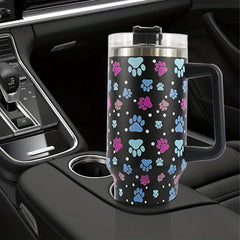 40oz Cat Claw Pattern Steel Water Bottle Insulated Tumbler w/Handle & Straw