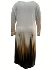  Graphic Print Long Sleeve V Neck Maxi Dress