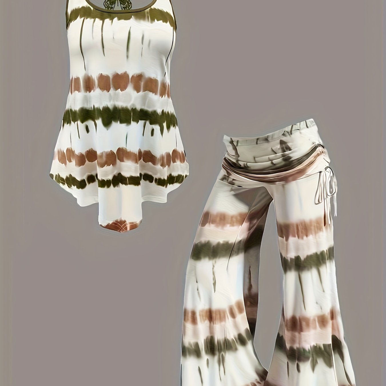 Women's Plus Tie Dye Striped Tank Top & Ruched Pants Outfits Set