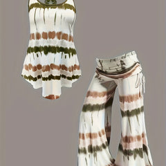 Women's Plus Tie Dye Striped Tank Top & Ruched Pants Outfits Set