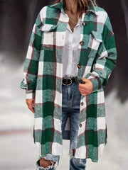  Plaid Print Button Up Long Sleeve Shirt Coat
