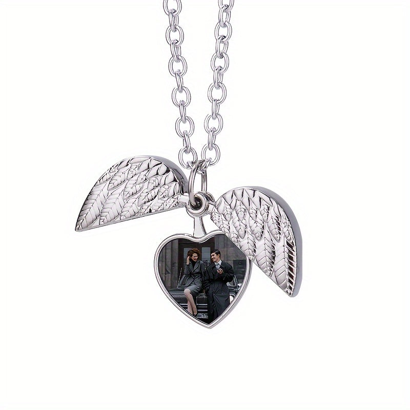 Custom Angel Wings Heart Necklace Small Box Pendant
