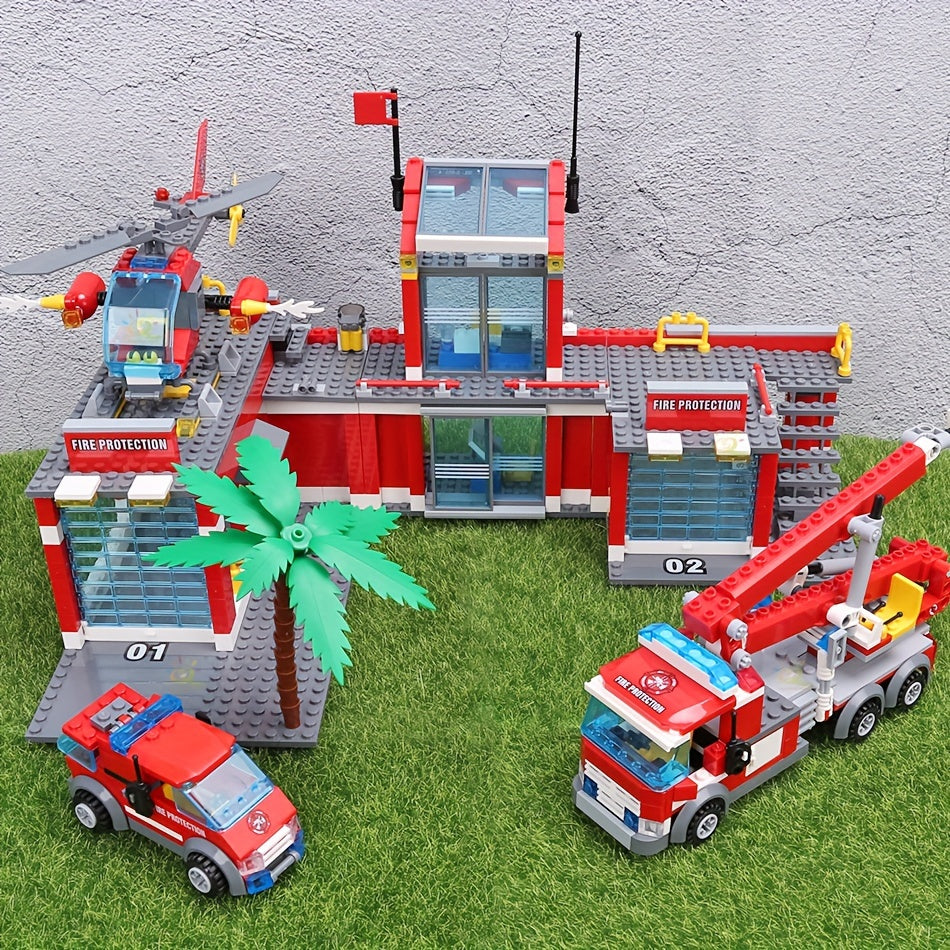 774pcs City Fire Station Building Blocks Firefighter Truck Helicopter Toys
