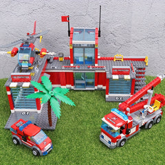 774pcs City Fire Station Building Blocks Firefighter Truck Helicopter Toys