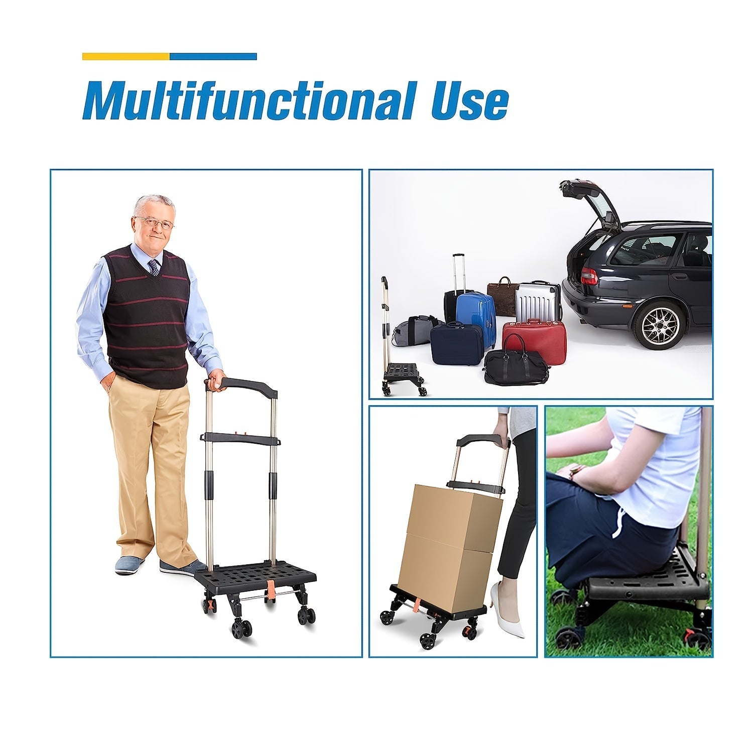 Ultra Slim Cart With Wheels Telescopic Handle Strong Load Capacity