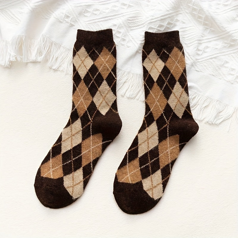 Argyle Print Socks College Style Women's Stockings