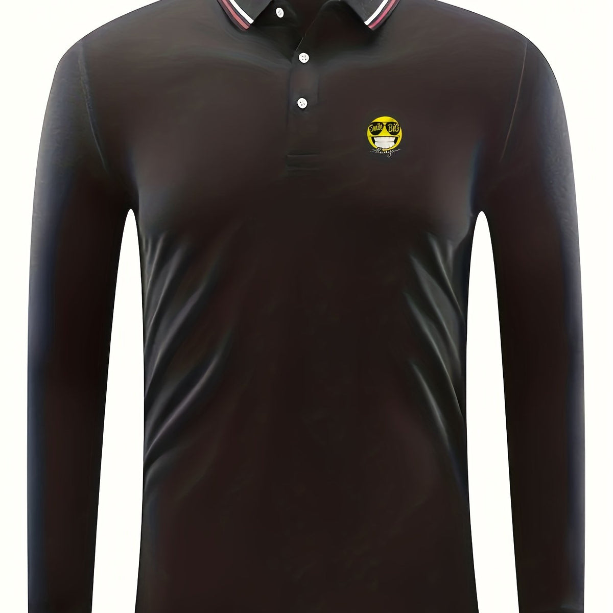 Cartoon Face Print Men's Casual Long Sleeve Polo Shirt