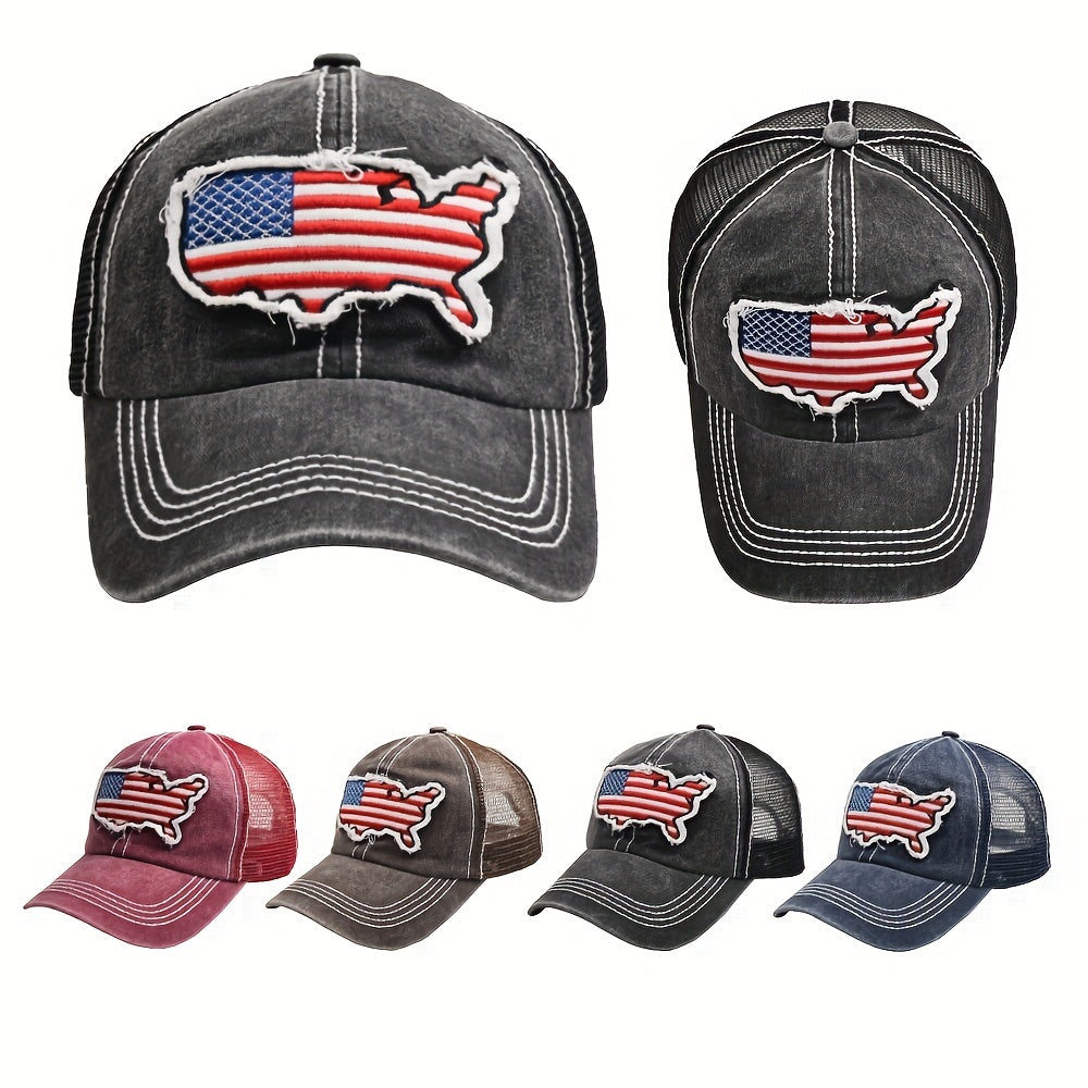 American Map Baseball Cap Embroidered With Curved Brim Flag Cap