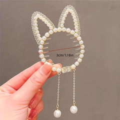 Crystal Banana Hair Clip With Faux Pearl Tassel Ponytail Bun Holder