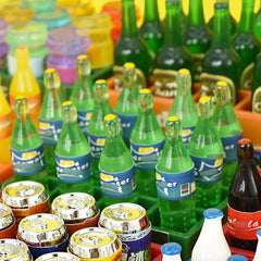 14pcs Mini Soft Drink Baskets Realistic Beverage Models Set