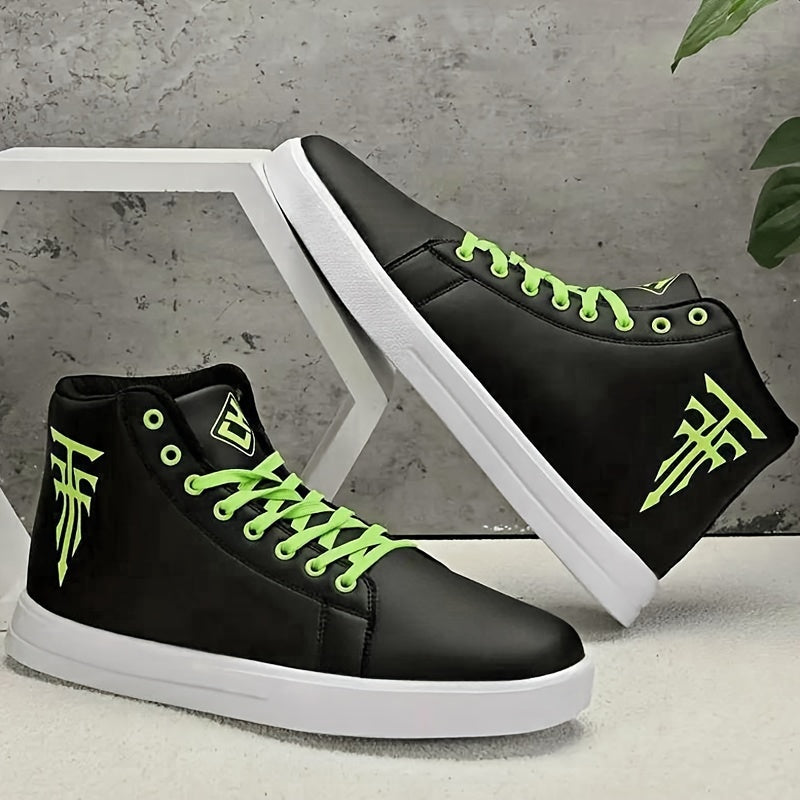 Solid High Top Skate Shoes for Men Non Slip Lace Up Sneakers