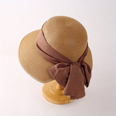Bowknot Ribbon Sun Hat Wide Brim UV Protection Straw Hats Classic Summer