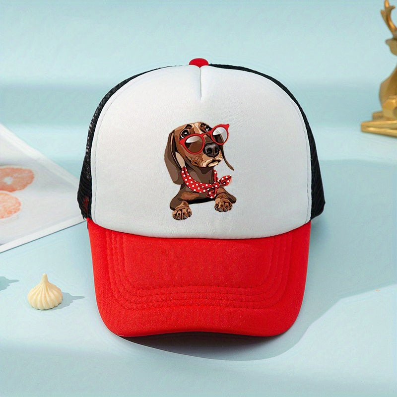 Mesh Print Glasses Dog Baseball Cap Sunshade Breathable Peaked Cap Trucker Hat