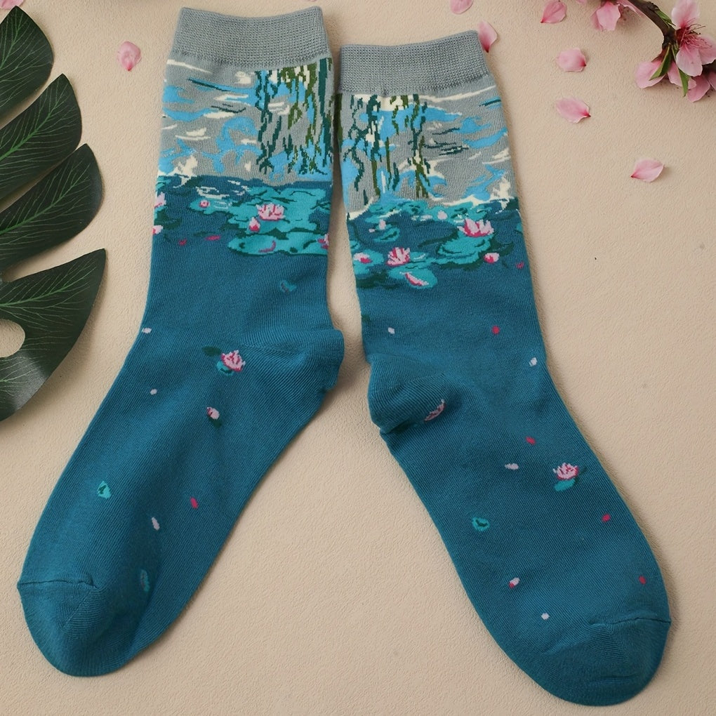 Landscape Print Socks Women's Stockings Mid Tube Socks