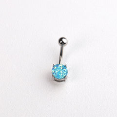 Stainless Steel Horseshoe Belly Button Ring with Zircon Inlay