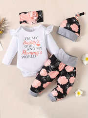 Baby Comfy Romper Floral Pants Headband Set