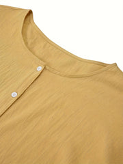  Casual Button Up Long Sleeve Round Neck Blouse