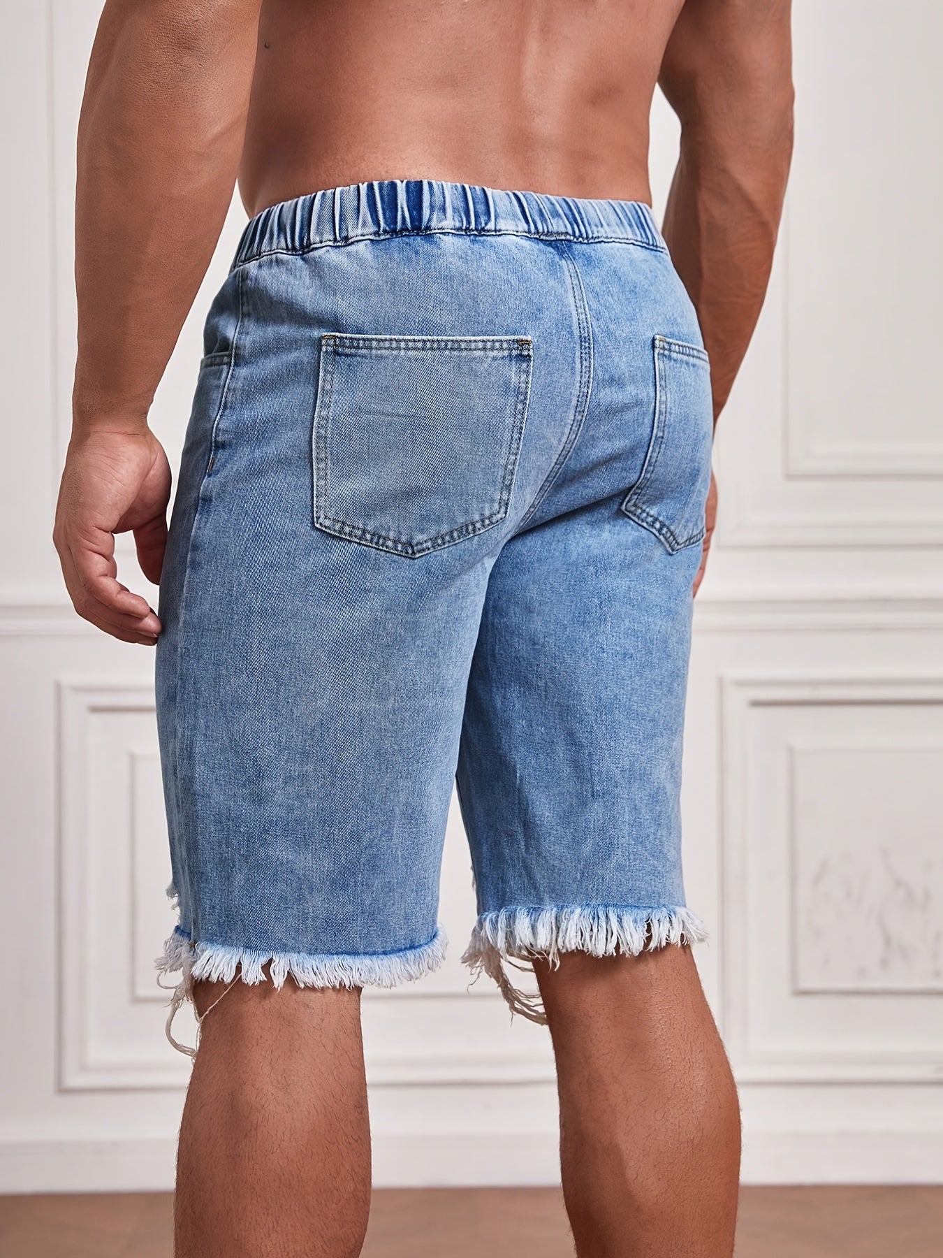 Men's Distressed Drawstring Denim Shorts for Summer