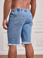 Men's Distressed Drawstring Denim Shorts for Summer