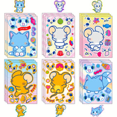6 Sheets DIY Cartoon Mouse Stickers - Party Favors Make A Face Stickers