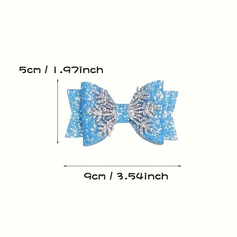 Snowflake Sequin Hair Bow Clip For Girls Kids
