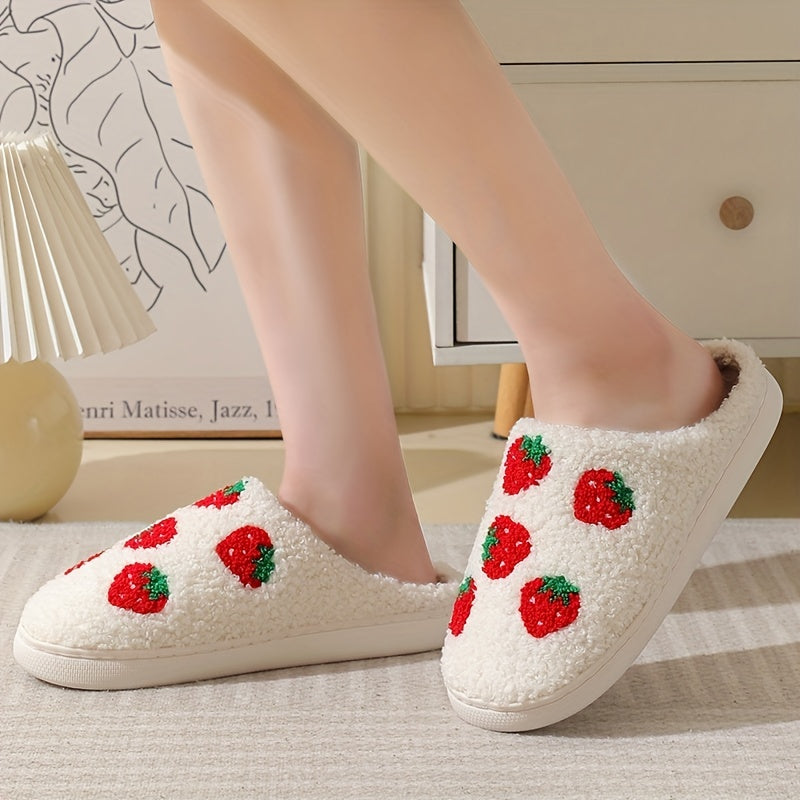 Strawberry & Christmas Fuzzy Slippers - Winter Warm Shoes